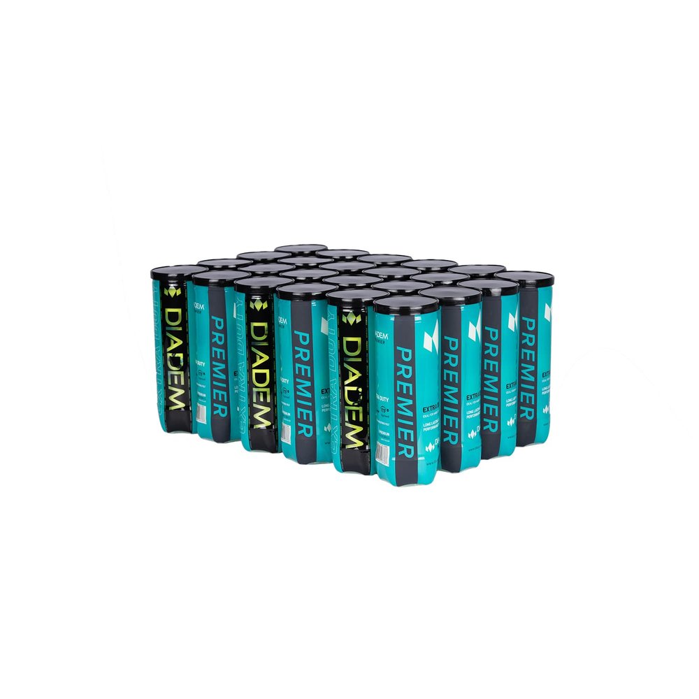 Diadem Premier Extra Duty Tennis Balls - Case of 24 Cans (72 Balls) - Tournament-Approved, Durable TTI Felt for Hard Court Surfaces