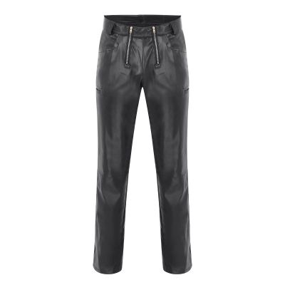 WABEOR Men's Slim Fit Faux Leahter Pants Straight Stretch Biker Pants Plus Size Fashion Punk Motorcycle Pleather Trousers Black