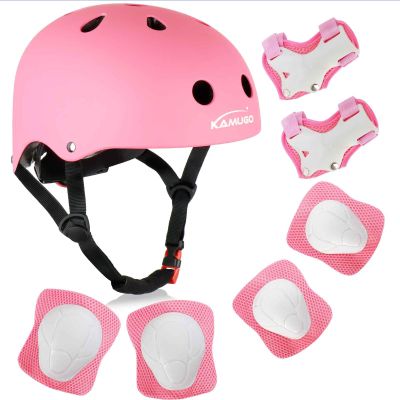 KAMUGO Kids Bike Helmet, Toddler Helmet for Ages 2-8 Boys Girls with Sports Protective Gear Set Knee Elbow Wrist Pads for Skateboard Cycling Scooter Rollerblading (Pink)