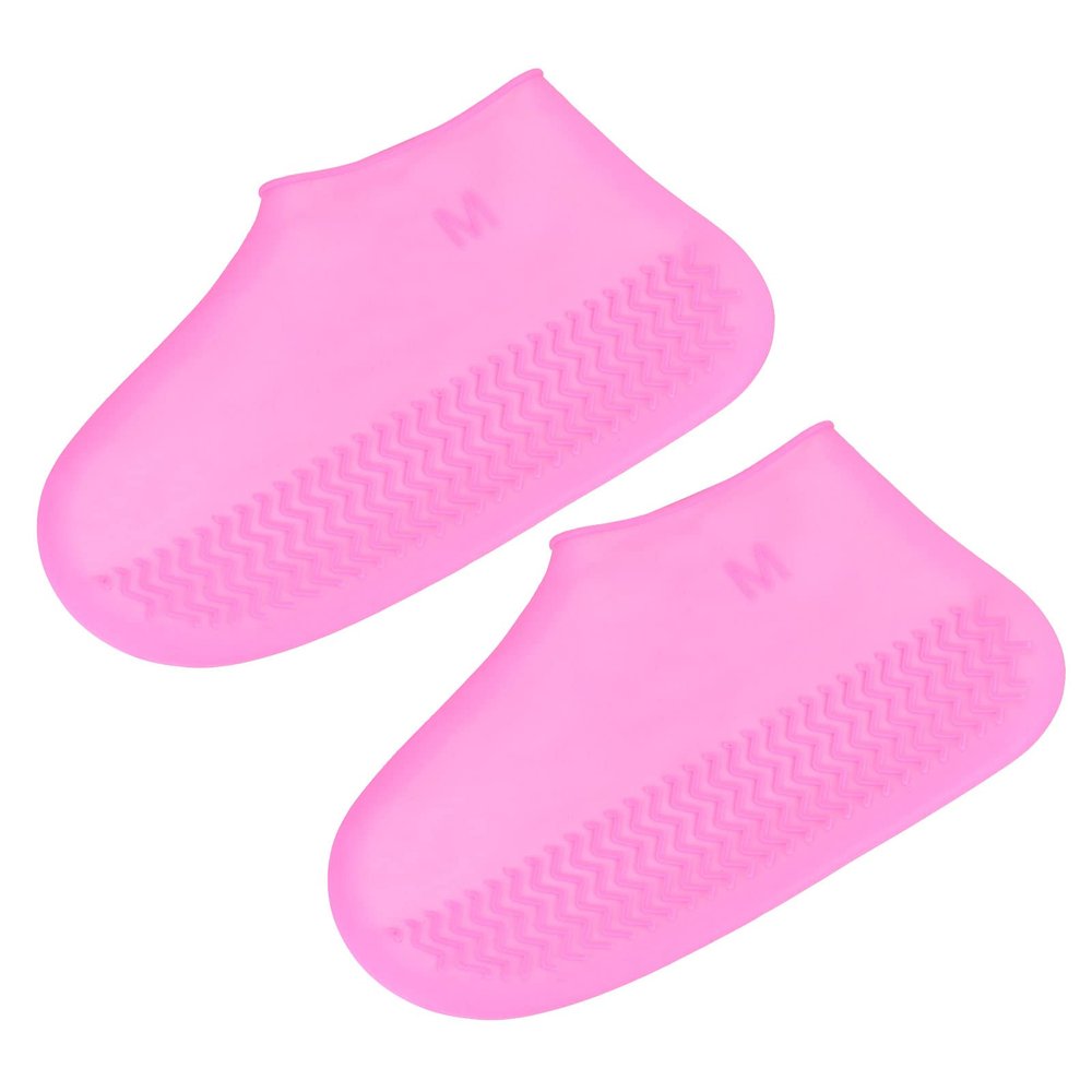 PATIKIL M Foldable Waterproof Silicone Shoe Cover, Reusable Non-Slip Overshoes Rain Shoes Covers Protectors Galoshes for Outdoor Rain Snow, Pink 1 Pair