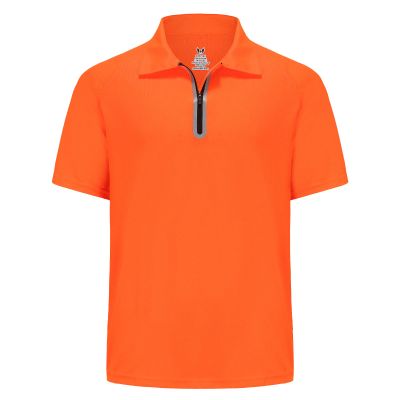 Big and Tall Mens Polo Shirts 1/4 Zip Lightweight Sun Protection Moisture Wicking Quick Dry Golf Shirt for Men Hi Viz Orange-2XL