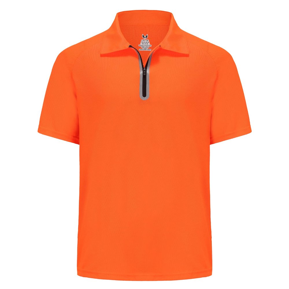 Big and Tall Mens Polo Shirts 1/4 Zip Lightweight Sun Protection Moisture Wicking Quick Dry Golf Shirt for Men Hi Viz Orange-2XL