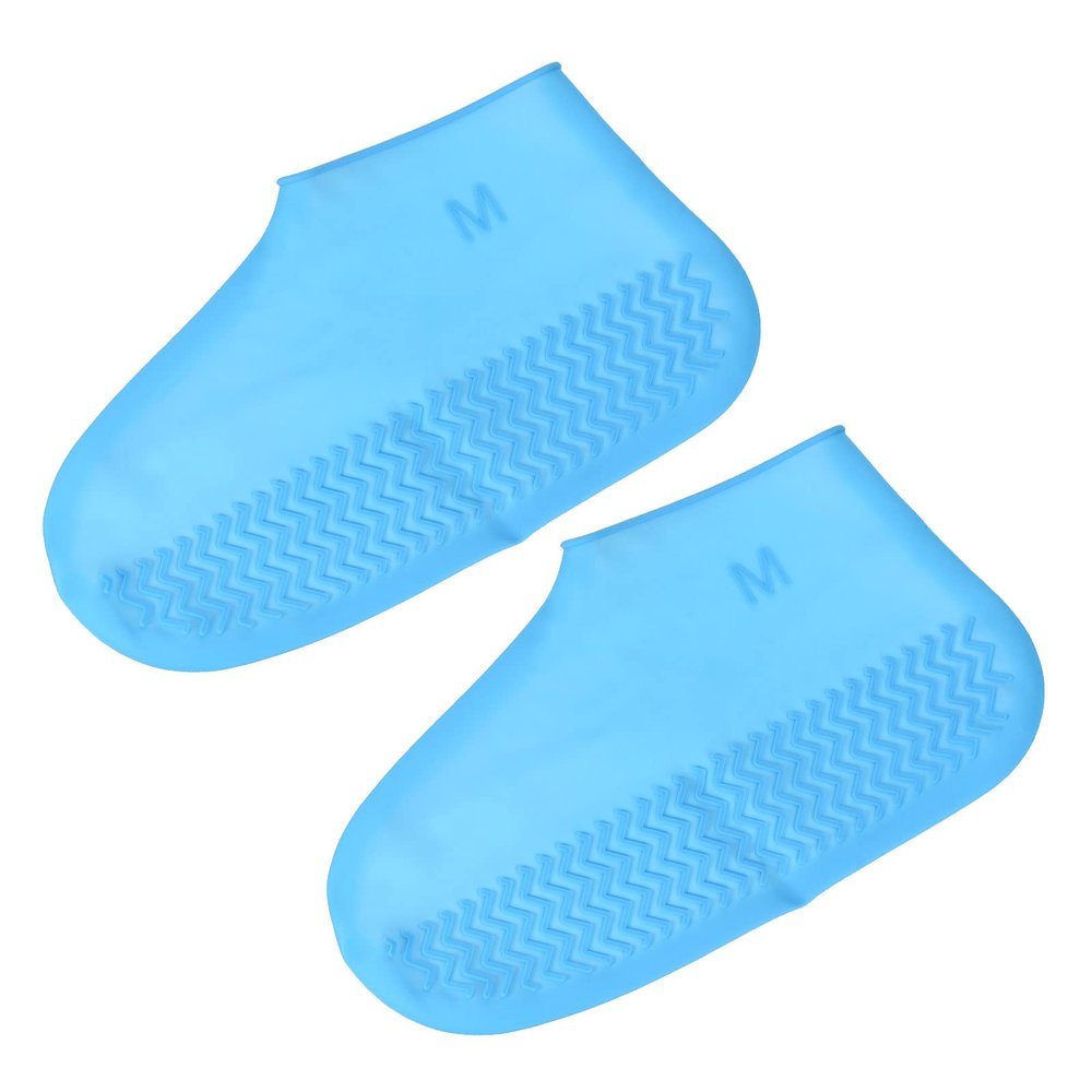 PATIKIL M Foldable Waterproof Silicone Shoe Cover, Reusable Non-Slip Overshoes Rain Shoes Covers Protectors Galoshes for Outdoor Rain Snow, Blue 1 Pair