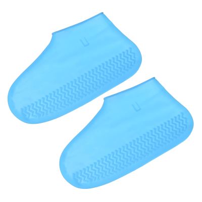 PATIKIL L Foldable Waterproof Silicone Shoe Cover, Reusable Non-Slip Overshoes Rain Shoes Covers Protectors Galoshes for Outdoor Rain Snow, Blue 1 Pair