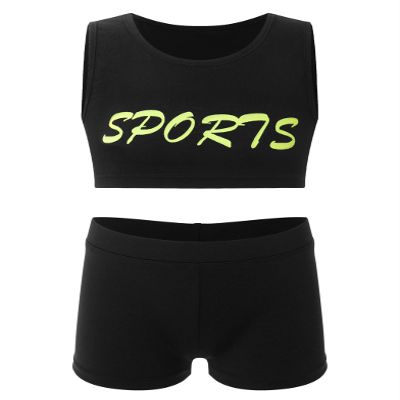 Daenrui Kids Girls 2 Piece Sports Gymnastics Dance Outfits Crop Tank Top with Booty Shorts Active Workout Sets Type+A 6 Years