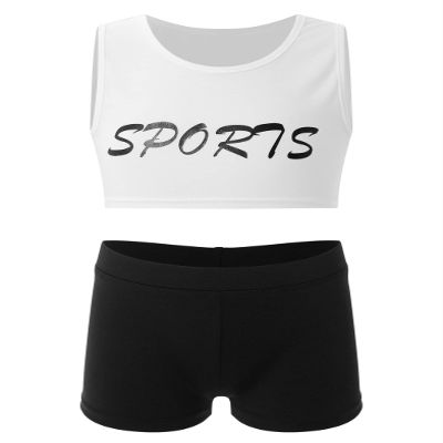 Daenrui Kids Girls 2 Piece Sports Gymnastics Dance Outfits Crop Tank Top with Booty Shorts Active Workout Sets Type+C 6 Years