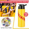Gerrii 12 Pcs Softball Water Bottles Bulk Softball Gifts for Team 20 oz Stainless Steel Reusable Bottles with Snap Lid 100 Pcs Stickers Helmet Award Decals Stuff view 2