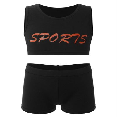 Daenrui Kids Girls 2 Piece Sports Gymnastics Dance Outfits Crop Tank Top with Booty Shorts Active Workout Sets Type+D 12 Years