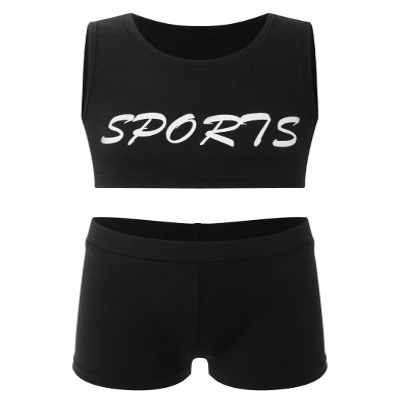 Daenrui Kids Girls 2 Piece Sports Gymnastics Dance Outfits Crop Tank Top with Booty Shorts Active Workout Sets Type+B 10 Years