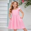 Arshiner Girls Summer Dresses Square Neck Ruffle Sleeve Tie Back A-Line Swing Casual Midi Dress with Pockets Misty Pink view 3