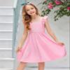Arshiner Girls Summer Dresses Square Neck Ruffle Sleeve Tie Back A-Line Swing Casual Midi Dress with Pockets Misty Pink view 4