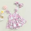 Baby Girl Easter Outfit Cute Bunny Romper Dress Sequin Backless Playwear Dresses with Tulle Newborn 1st Easter Clothes (Purple Rabbit&Flower,0-3 Months) view 2