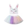 Baby Girl Easter Outfit Cute Bunny Romper Dress Sequin Backless Playwear Dresses with Tulle Newborn 1st Easter Clothes (Bunny Top+Tulle Skirt,1-2T) view 1