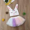 Baby Girl Easter Outfit Cute Bunny Romper Dress Sequin Backless Playwear Dresses with Tulle Newborn 1st Easter Clothes (Bunny Top+Tulle Skirt,1-2T) view 2