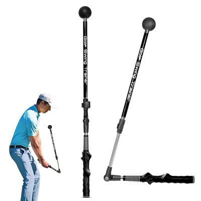 Tefola Foldable Golf Swing Trainer, Golf Warm-Up Sticks Golf Training Aid to Improve Hinge, Forearm Rotation, Shoulder Swing Trainer for Golf (Black)