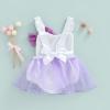 Baby Girl Easter Outfit Cute Bunny Romper Dress Sequin Backless Playwear Dresses with Tulle Newborn 1st Easter Clothes (Sequined Rabbit Purple,6-12 Months) view 2