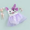 Baby Girl Easter Outfit Cute Bunny Romper Dress Sequin Backless Playwear Dresses with Tulle Newborn 1st Easter Clothes (Sequined Rabbit Purple,6-12 Months) view 3
