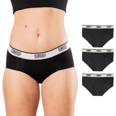 Bambody Absorbent Hipster, 5th Gen - XX-Small, 3 Pack, Black