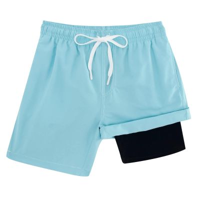 Cozople Bathing Suit for Teens Swimsuit Summer UPF Quick Dry Beach Board Shorts Stretchy Boxer Brief Liner Compression Swimming Shorts for Casual Sports Running Shorts Solid Blue