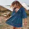 Eomenie Women's Contrast Lace Bathing Suit Cover Up V-Neck Swimsuit Coverups Loose Swimwear Beach Dress Beachwear Dark Blue view 4