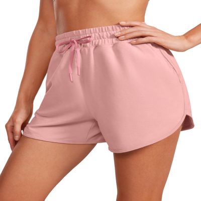 CRZ YOGA Women's Casual Sweat Shorts - 3.5'' Athletic Summer Comfy Cotton for Lounge Gym Jersey with Pockets Pink Puff Small