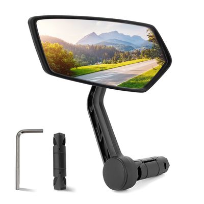 Arkham Bike Mirror for 0.59-0.65" Diameter Handlebar HD Bar End Bicycle Mirror Thickened Auto-Grade Glass for Handlebar Rearview Mirror Essential Bike Tool for Bicyclists E-Bike (Left)
