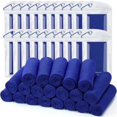 Biange Cooling Towel (Pack of 20, 40"x12") with Pouches for Sports, Workout, Fitness, Gym, Yoga, Golf, Pilates, Travel, Camping & More