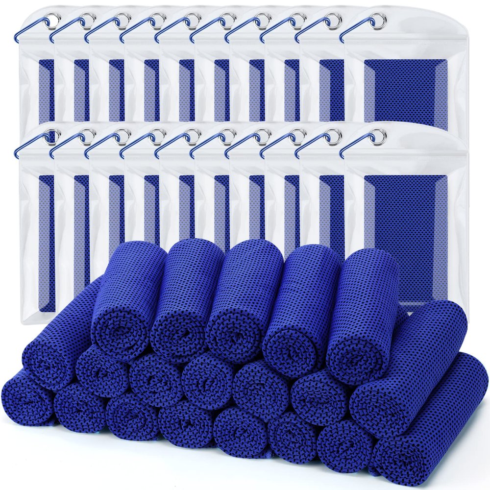 Biange Cooling Towel (Pack of 20, 40"x12") with Pouches for Sports, Workout, Fitness, Gym, Yoga, Golf, Pilates, Travel, Camping & More