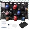 QBA Hanging Helmet Bag for Baseball Softball Team, Helmet Organizer for Dugout Fence Garage, Hold Up to 15 Players Helmets 4 Bats with Name Cards Roster Line Up, Black view 1