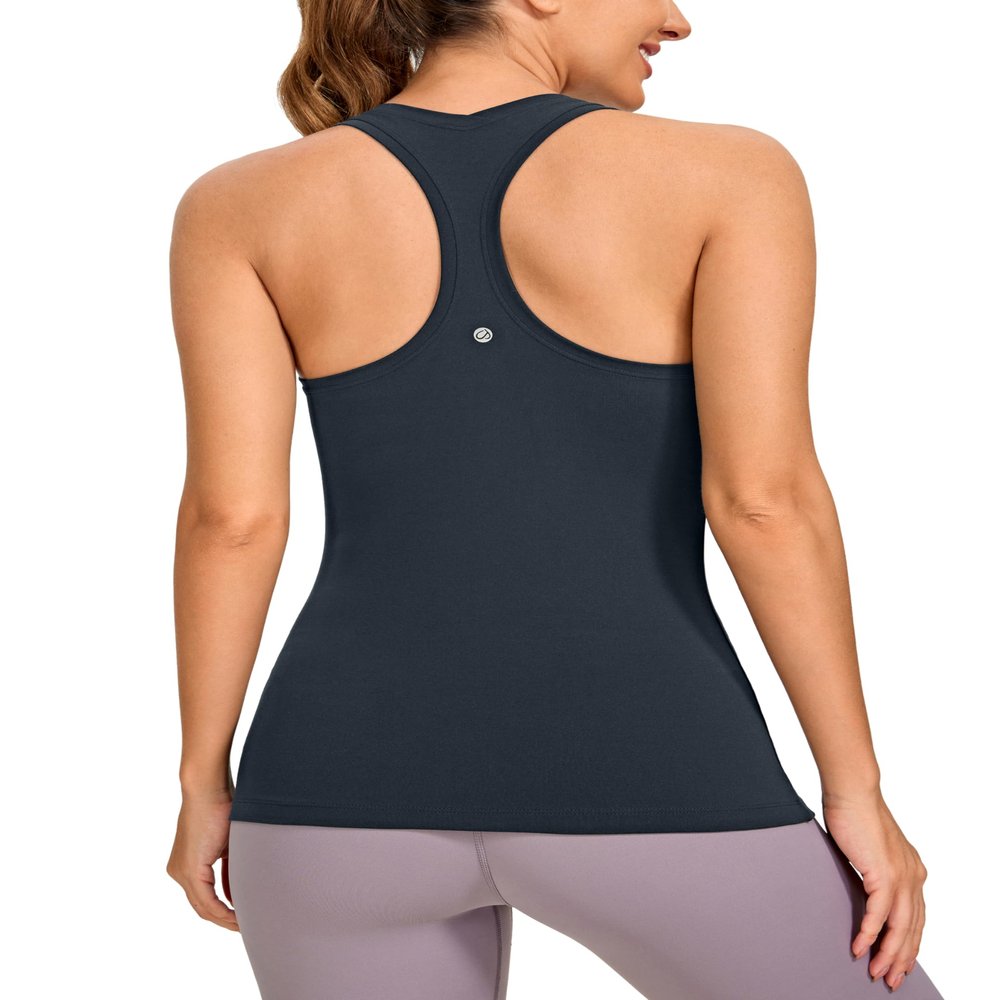 CRZ YOGA Women's Butterluxe Yoga Workout Tank Tops Racerback Sleeveless Camisole Athletic Gym Shirts True Navy Small