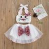 Baby Girl Easter Outfit Cute Bunny Romper Dress Sequin Backless Playwear Dresses with Tulle Newborn 1st Easter Clothes (Halter Shirt+Mesh Skirt,6-12 Months) view 2