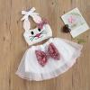 Baby Girl Easter Outfit Cute Bunny Romper Dress Sequin Backless Playwear Dresses with Tulle Newborn 1st Easter Clothes (Halter Shirt+Mesh Skirt,6-12 Months) view 3
