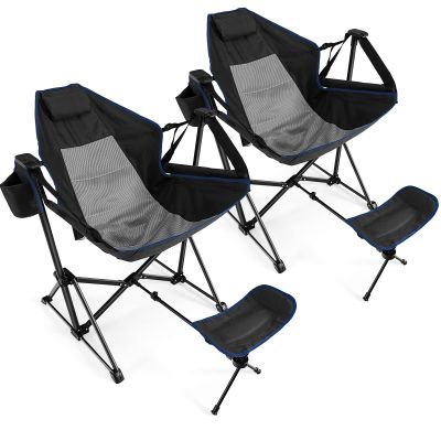 Giantex Outdoor Hammock Camping Chair - Rocking Chair with Removable Footrest, Adjustable Backrest, Pillow, Cup Holder, Storage Bag, Portable Fishing Chair for Poolside Patio Folding Chair (2, Black)
