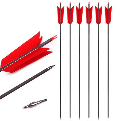 Lamehfyo 31" Carbon Arrows Target Flu-Flu Arrows Spine 500 Hunting and Target Practice Arrows with 4pcs Turkey Feathers for Small Game Hunting Shooting (red, 12pcs)