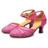 CsgrFagr Women's Ballroom Tango Latin Salsa Dancing Shoes Sequins Shoes Social Dance Shoe Womens Low Wedges (Hot Pink, 5.5) view 2