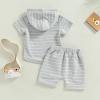 allshope Toddler Baby Boy Summer Outfit Short Sleeve Hooded Stripes Top Casual Shorts Set Infant Newborn Clothes 6 12 18 24 Month (Color Gray, 12-18 Months) view 3