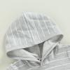 allshope Toddler Baby Boy Summer Outfit Short Sleeve Hooded Stripes Top Casual Shorts Set Infant Newborn Clothes 6 12 18 24 Month (Color Gray, 12-18 Months) view 4