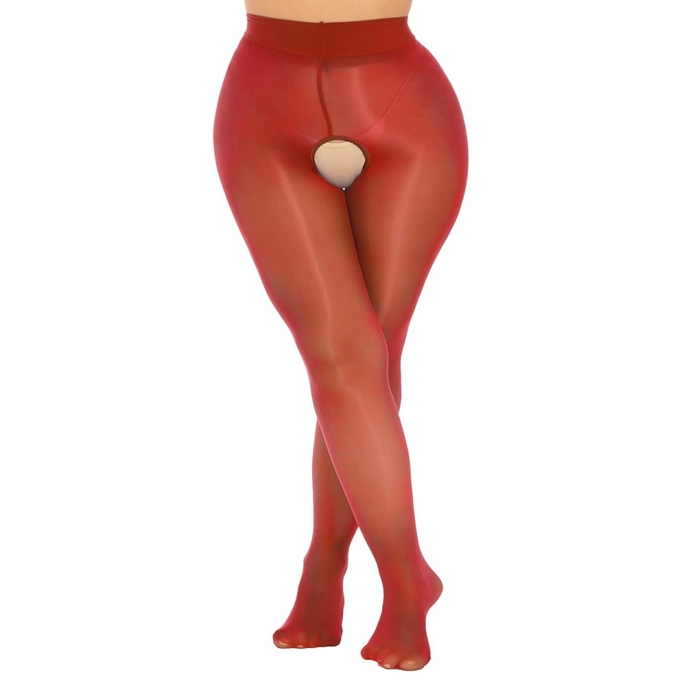 Daenrui Woman's Oil Glossy Pantyhose Tights Hollow Out Thigh High Suspender Stocking Footed Legging Type V One Size