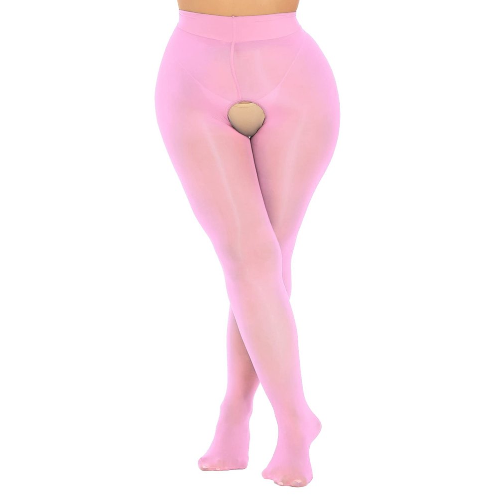 Daenrui Woman's Oil Glossy Pantyhose Tights Hollow Out Thigh High Suspender Stocking Footed Legging Type Y One Size