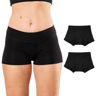 Bambody Absorbent Boxer: Period Underwear for all Day and Night Protection - 2 Pack: Black - Size 8