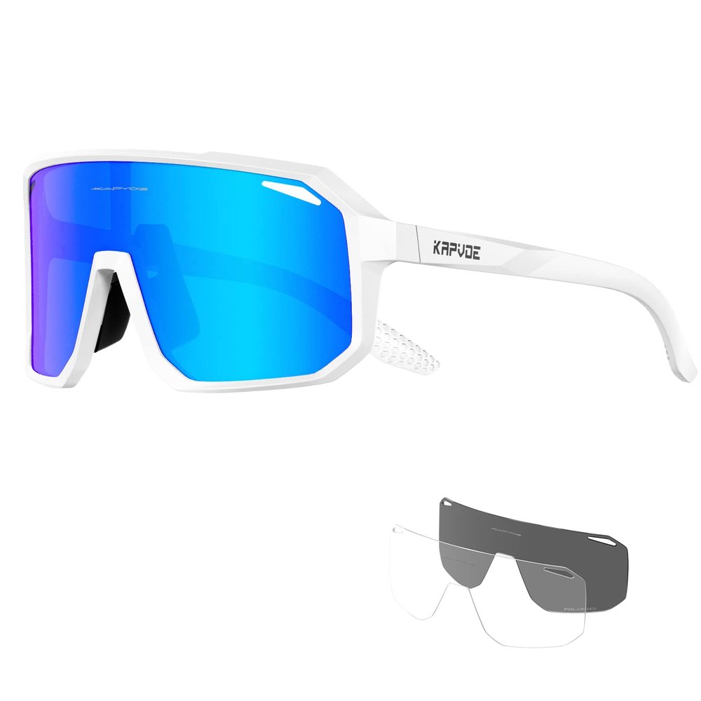 KAPVOE Polarized Cycling Glasses with 3 Interchangeable Lenses TR90 Sports Sunglasses Women Men