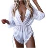 White Swimwear Ladies Sexy Tummy Control High Waisted Triangle Mesh Swimwear Bikini Tankini Waist Trainer Body Suit for Girls L view 1