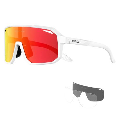 KAPVOE Polarized Cycling Glasses with 3 Interchangeable Lenses TR90 Sports Sunglasses Women Men