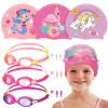 Sureio 12 Pcs Silicone Swim Caps for Kids Girls Durable Waterproof Swimming Caps with Goggles Ear Plug Nose Clip Age 2-14 Cute Unicorn Mermaid Flamingo for Long Short Hair Bathing Boys Girls Toddler view 1