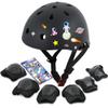 DINILEMU Kids Bike Helmet with DIY Stickers and Knee Pads Elbow Pads Wrist Guard Set for Ages 3-5-8 Toddler Boys Girls Helmet for Roller Skates Cycling Skateboarding Bicycle Scooter-Black view 1