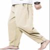 GUDEUBAI Men's Casual Cotton Linen Pants Elastic Waist Drawstring Beach Summer Lightweight Trousers (40, Khaki) view 3