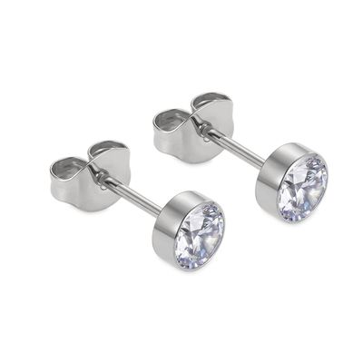 1 Pair G23 Titanium Stud Earrings Set Hypoallergenic 3mm 4mm 5mm 6mm Cubic Zirconia Studs for Women Men for Sensitive Ear(5mm bezel silver clear)
