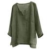 Unisex Plus Size V-Neck Lightweight Oversize Tops Casual Loose Linen Summer Beach Shirts Long Sleeve Cotton Yoga Slouchy Tee Army Green