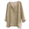 Unisex Plus Size V-Neck Lightweight Oversize Tops Casual Loose Linen Summer Beach Shirts Long Sleeve Cotton Yoga Slouchy Tee Khaki view 1