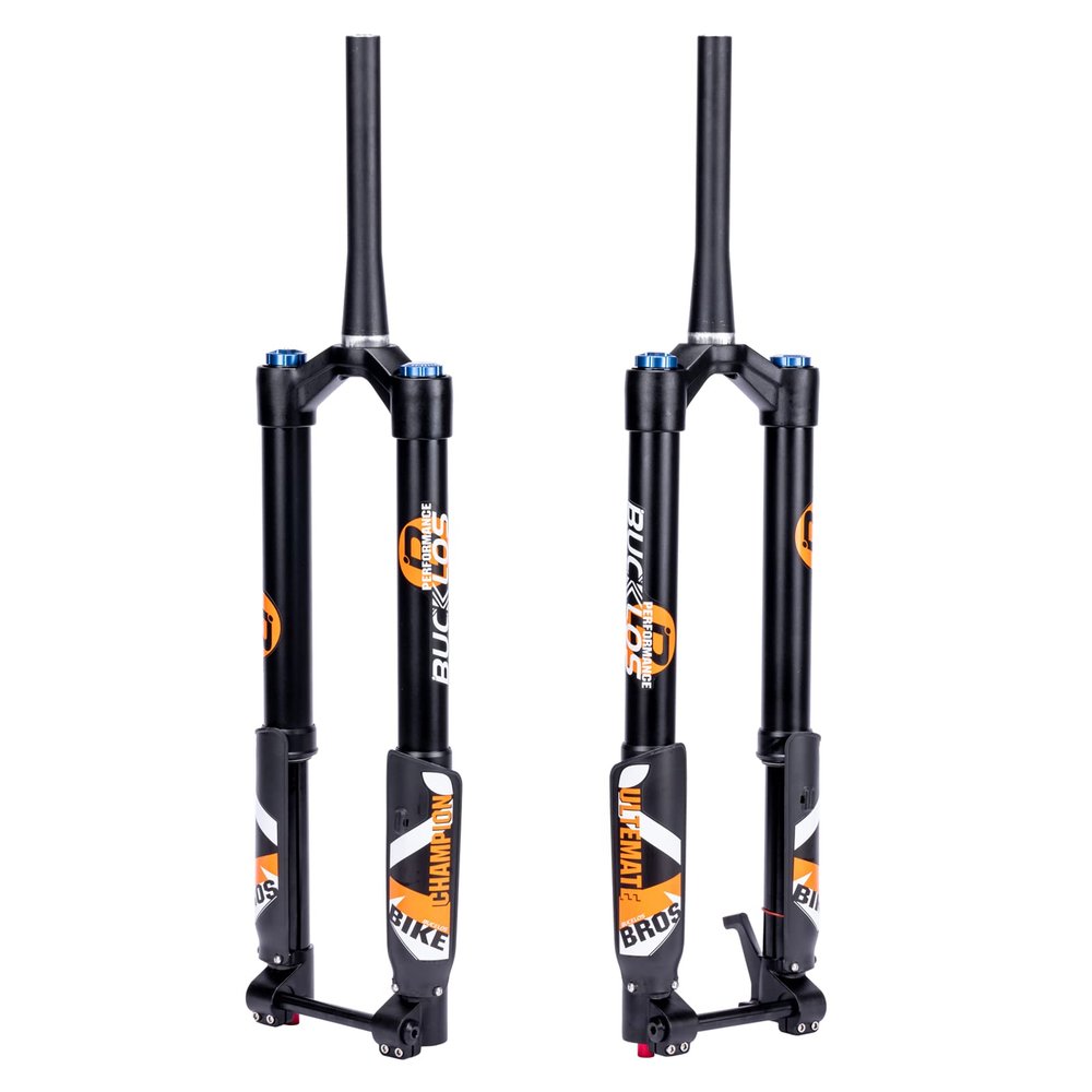 BUCKLOS 26/27.5/29 inch Electric Mountain Bike Air Suspension Inverted Downhill ForkThru Axle Boost 15x110mm Travel 140/180mm Rebound Adjust 1-1/8" Straight Tapered Disc Brake Bicycle Front Forks
